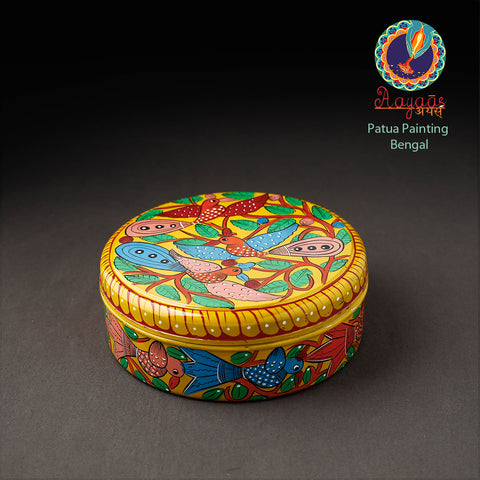 Bengal Patua Handpainted Stainless Steel Masala Box (7.5 x 7.5 in)