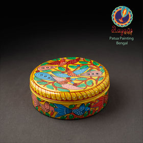 Bengal Patua Handpainted Stainless Steel Yellow Masala Box
