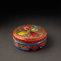 Bengal Patua Orange Handpainted Stainless Steel Masala Box