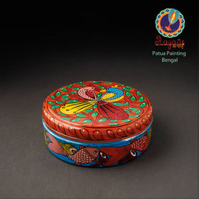 Bengal Patua Orange Handpainted Stainless Steel Masala Box
