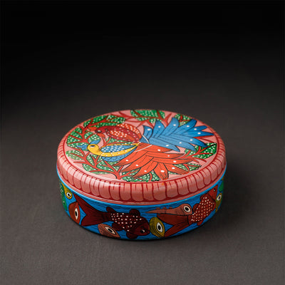 Bengal Patua Handpainted Stainless Steel Multicolor Masala Box