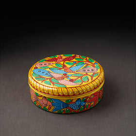Bengal Patua Handpainted Stainless Steel Yellow Masala Box