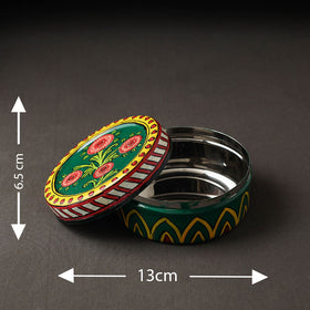 Green Kavad Handpainted Stainless Steel Multi Utility Container