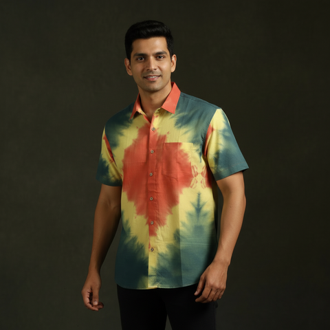 Pure cotton half sleeve tie-dye men shibori shirt 12