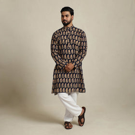 Pure Cotton Men Long Batik Print Kurta 08
