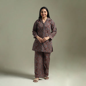 Pure cotton natural dyed ajrakh hand block print night suit