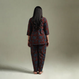 Pure cotton natural dyed ajrakh hand block print night suit