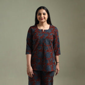 Pure cotton natural dyed ajrakh hand block print night suit