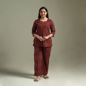 Pure cotton natural dyed ajrakh hand block print night suit