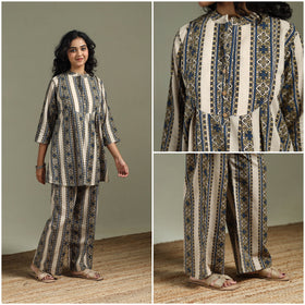 Pure cotton natural dyed ajrakh hand block print night suit