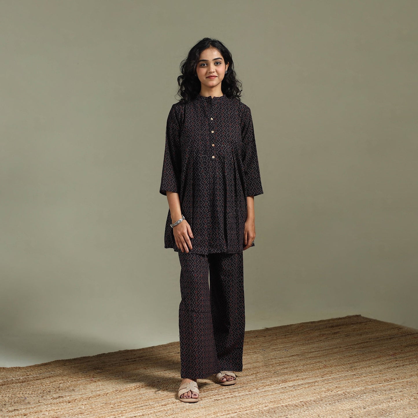 Pure cotton natural dyed ajrakh hand block print night suit
