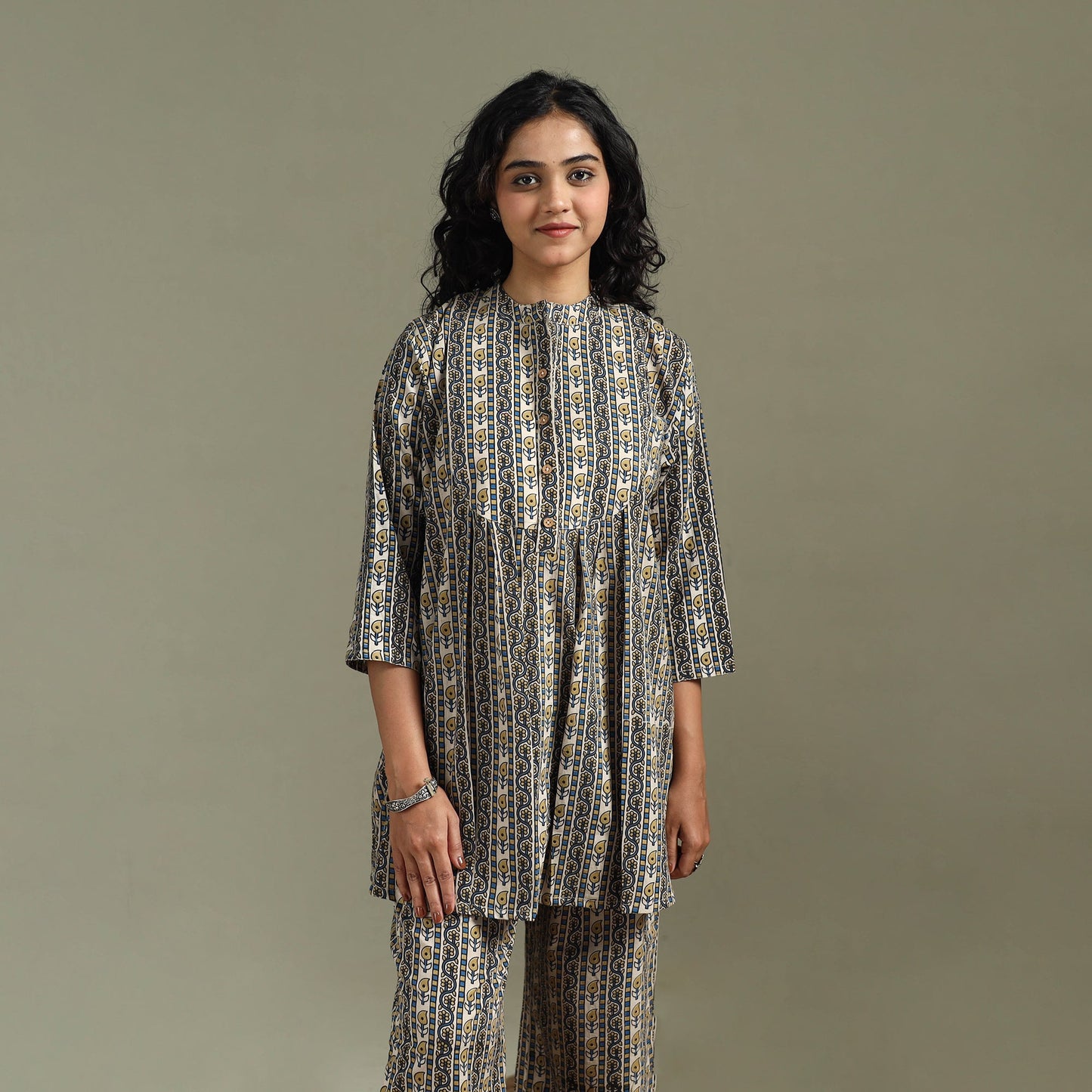 Pure cotton natural dyed ajrakh hand block print night suit