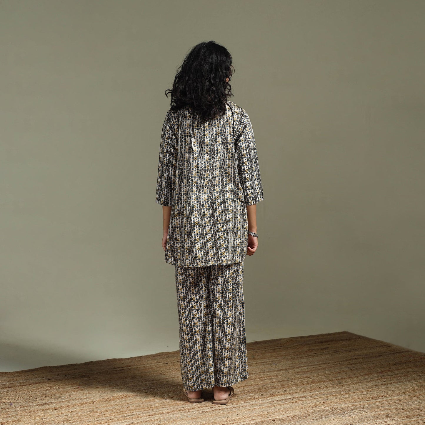 Pure cotton natural dyed ajrakh hand block print night suit