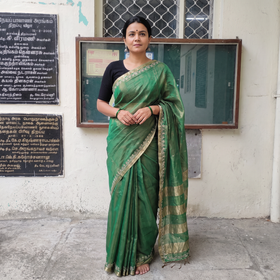 Green Pure Handloom Tissue Zari Buti Bead Work Katan Silk Chanderi Saree, draped and worn by a woman, AI visual of the saree, iTokri