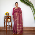 Maroon Pure Handloom Tissue Zari Buti Bead Work Katan Silk Chanderi Saree, draped and worn by a woman, AI visual of the saree, iTokri