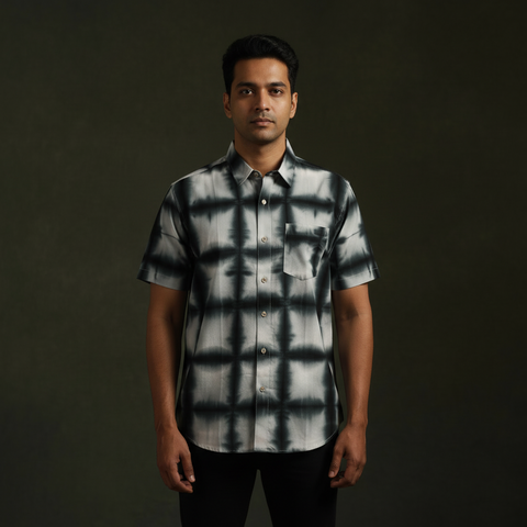 Pure mul cotton half sleeve tie-dye men shibori shirt 02