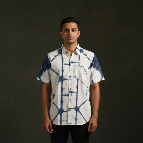 Pure mul cotton half sleeve tie-dye men shibori shirt 04
