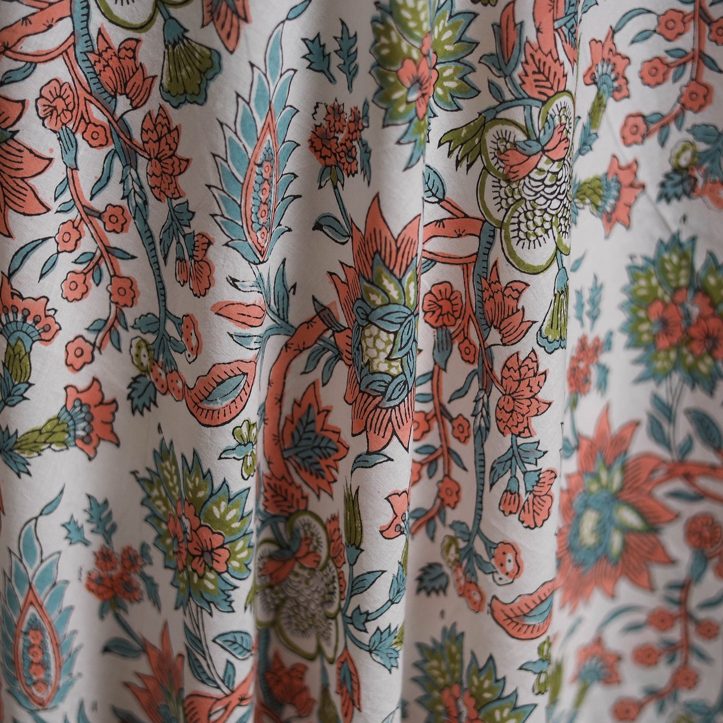 Pure mul cotton hand block sanganeri print fabric 06