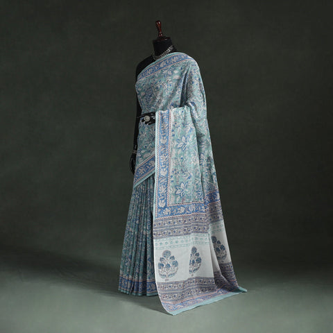 Pure mul cotton hand block sanganeri print saree 01