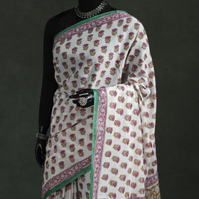 Pure mul cotton hand block sanganeri print saree 02