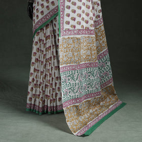 Pure mul cotton hand block sanganeri print saree 02