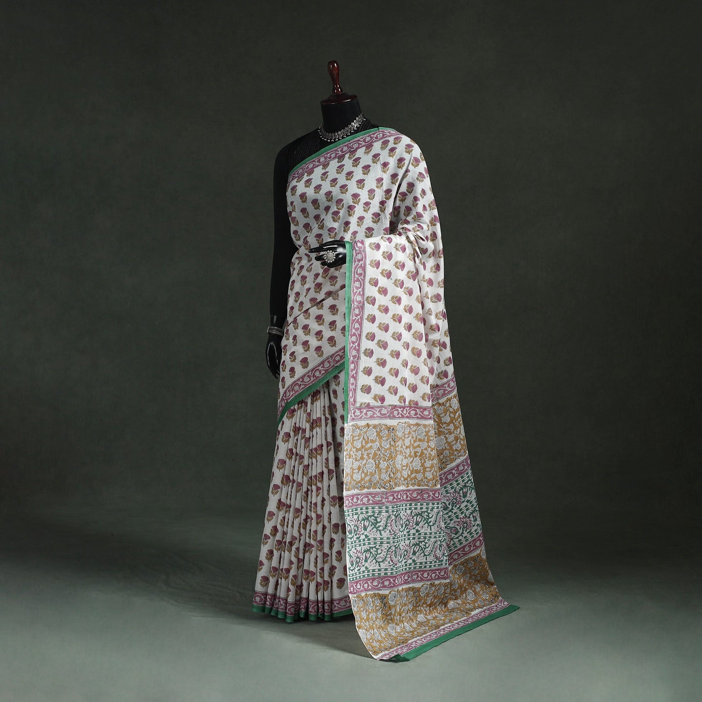 Pure mul cotton hand block sanganeri print saree 02