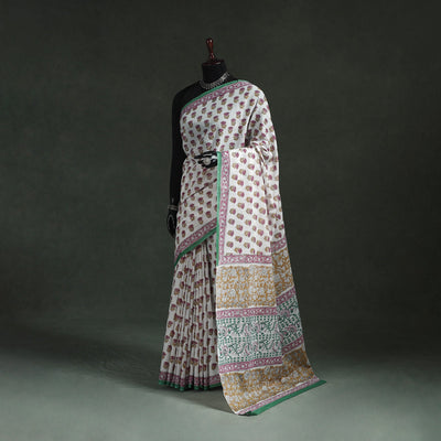 Pure mul cotton hand block sanganeri print saree 02
