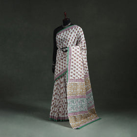 Pure mul cotton hand block sanganeri print saree 02