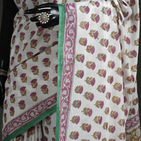 Pure mul cotton hand block sanganeri print saree 02