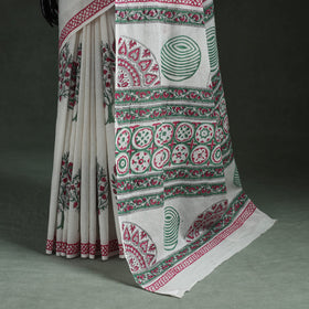 Pure mul cotton hand block sanganeri print saree 04