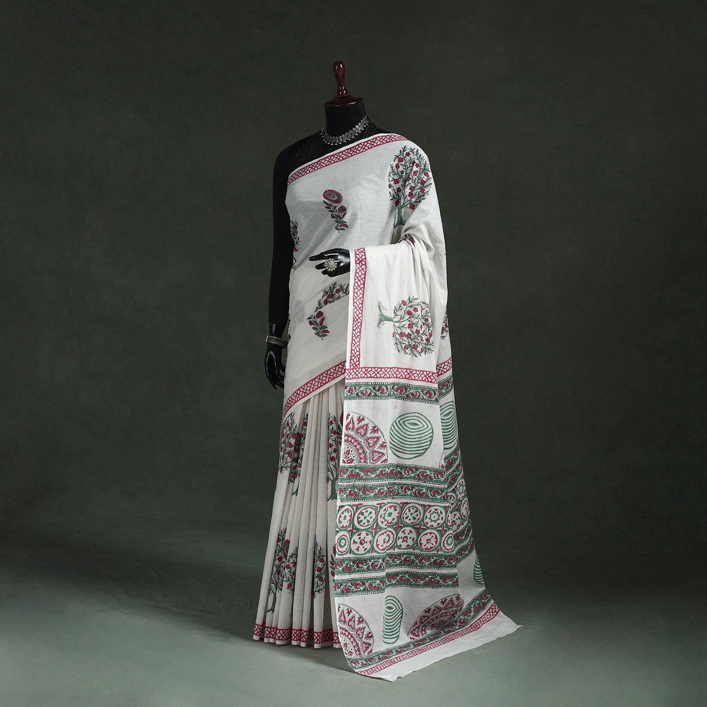 Pure mul cotton hand block sanganeri print saree 04
