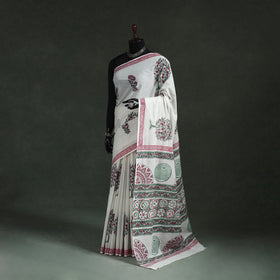 Pure mul cotton hand block sanganeri print saree 04