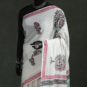 Pure mul cotton hand block sanganeri print saree 04