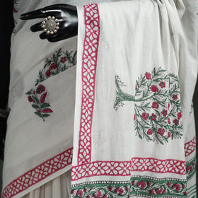 Pure mul cotton hand block sanganeri print saree 04