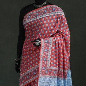 Pure mul cotton hand block sanganeri print saree 05