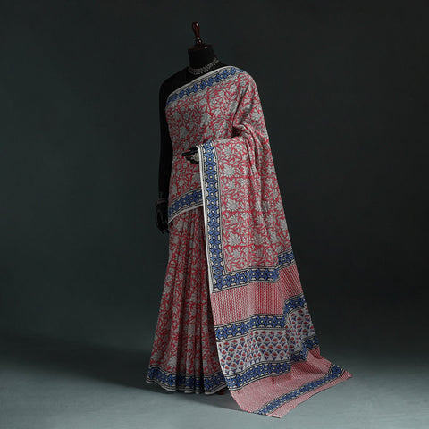 Pure mul cotton hand block sanganeri print saree 05