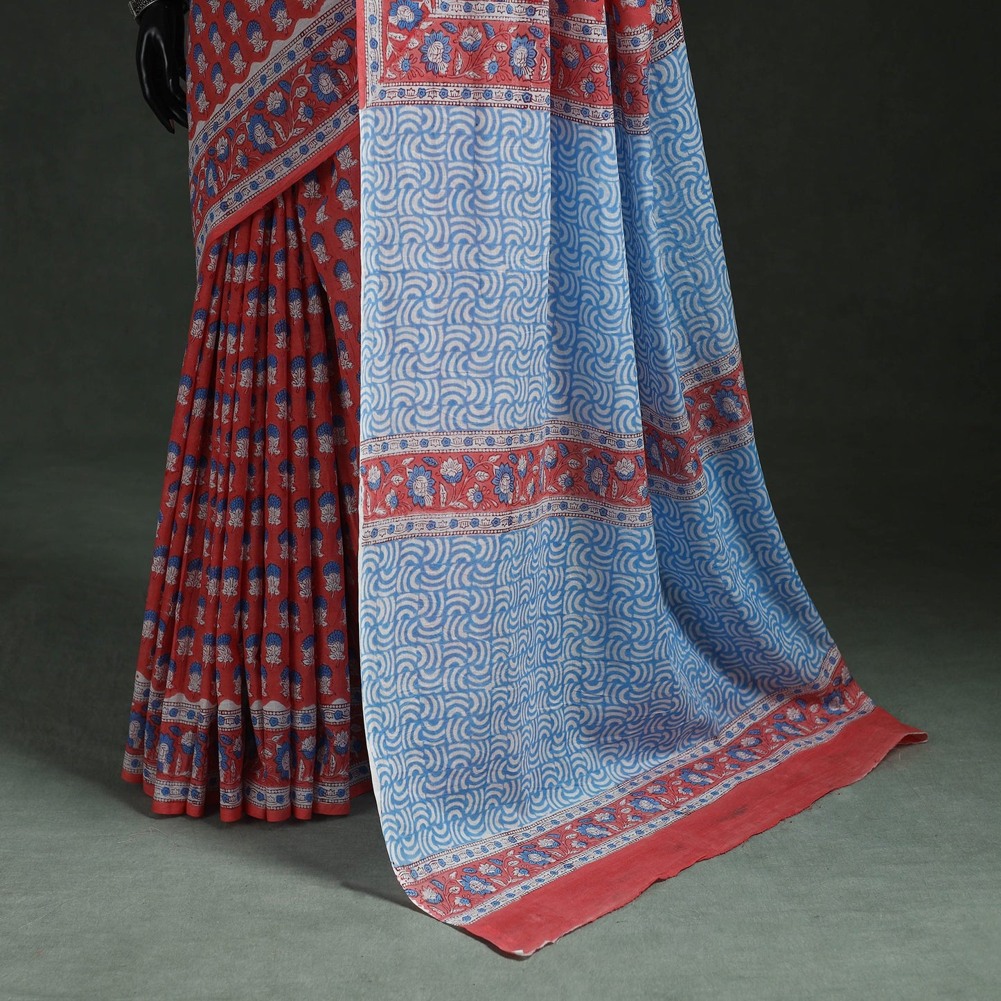 Pure mul cotton hand block sanganeri print saree 05