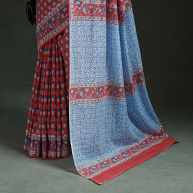 Pure mul cotton hand block sanganeri print saree 05
