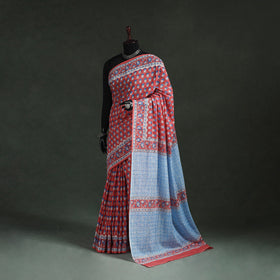 Pure mul cotton hand block sanganeri print saree 05