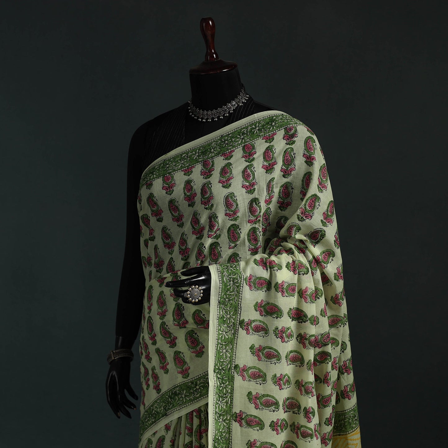 Pure mul cotton hand block sanganeri print saree 06