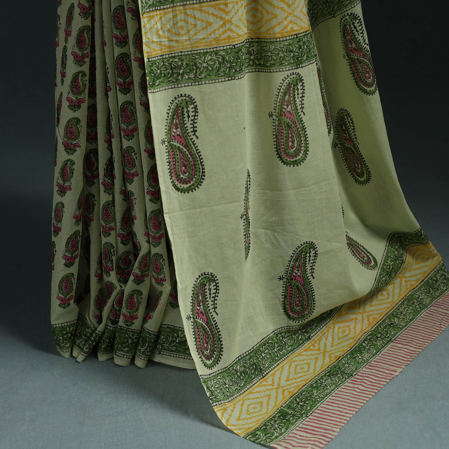 Pure mul cotton hand block sanganeri print saree 06