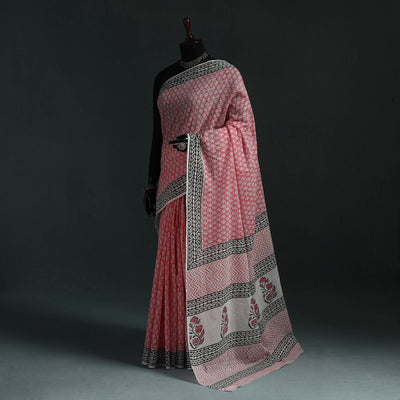 Pure mul cotton hand block sanganeri print saree 07