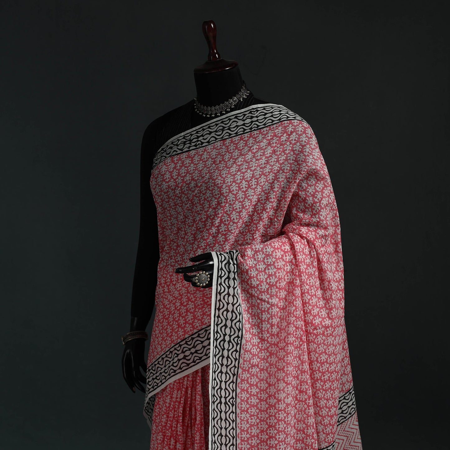 Pure mul cotton hand block sanganeri print saree 07