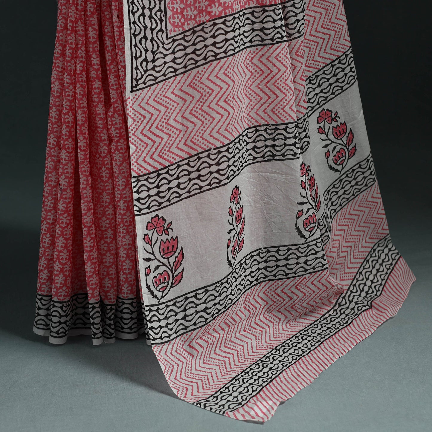 Pure mul cotton hand block sanganeri print saree 07
