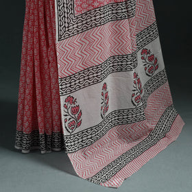 Pure mul cotton hand block sanganeri print saree 07