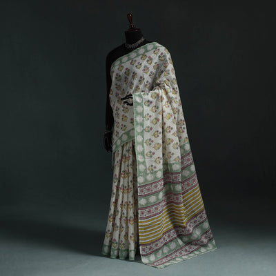 Pure mul cotton hand block sanganeri print saree 09