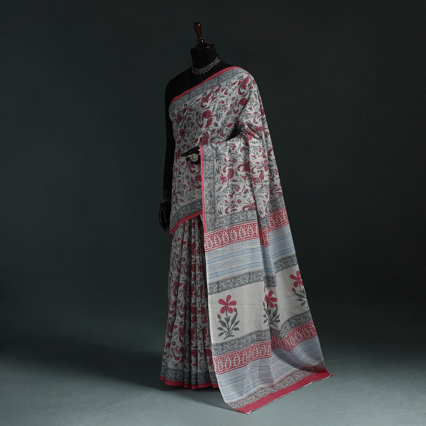 Pure mul cotton hand block sanganeri print saree 10
