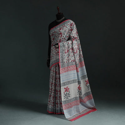 Pure mul cotton hand block sanganeri print saree 10