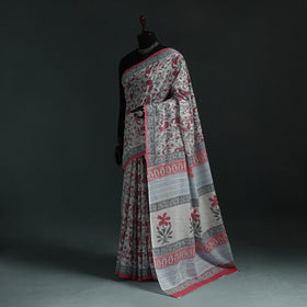 Pure mul cotton hand block sanganeri print saree 10