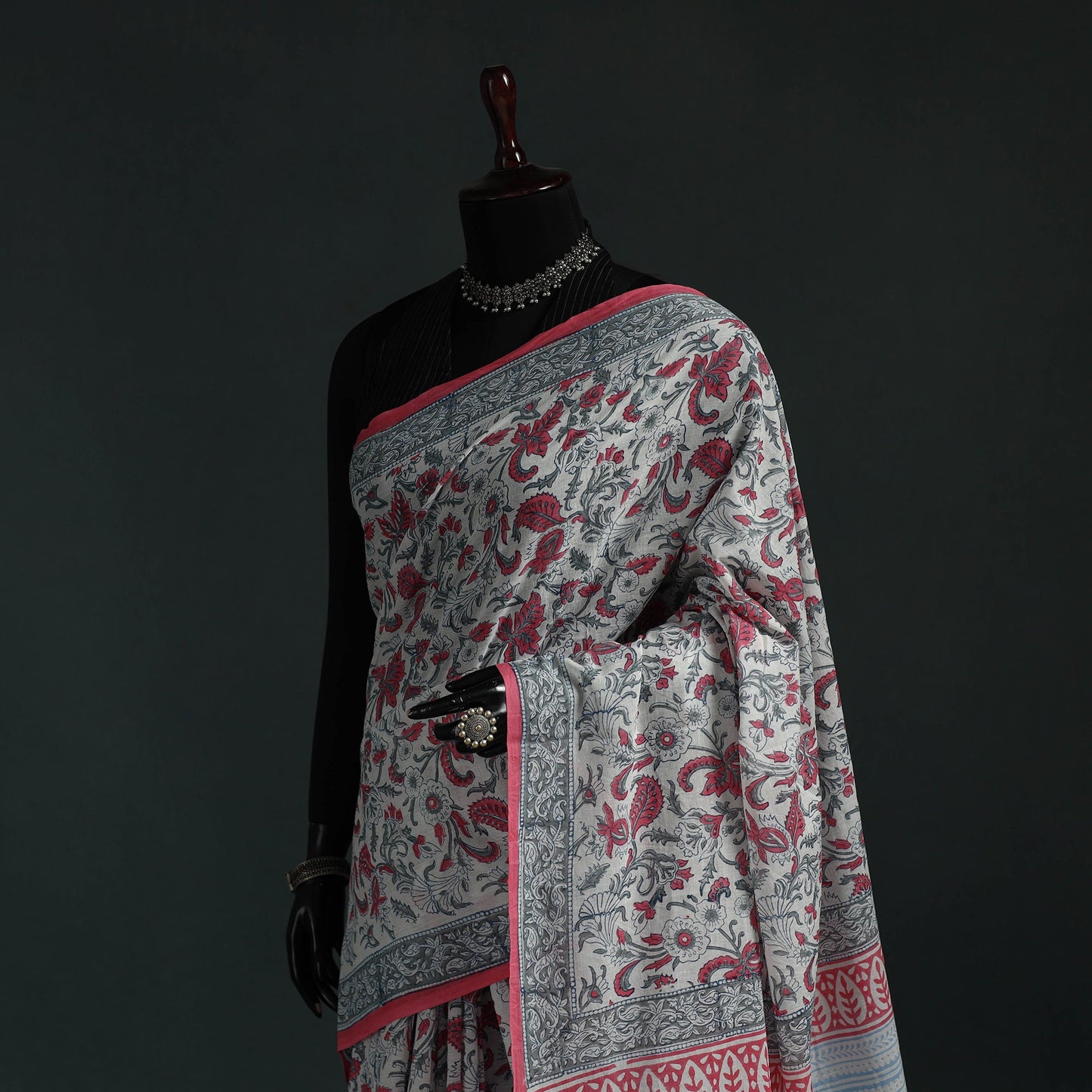 Pure mul cotton hand block sanganeri print saree 10